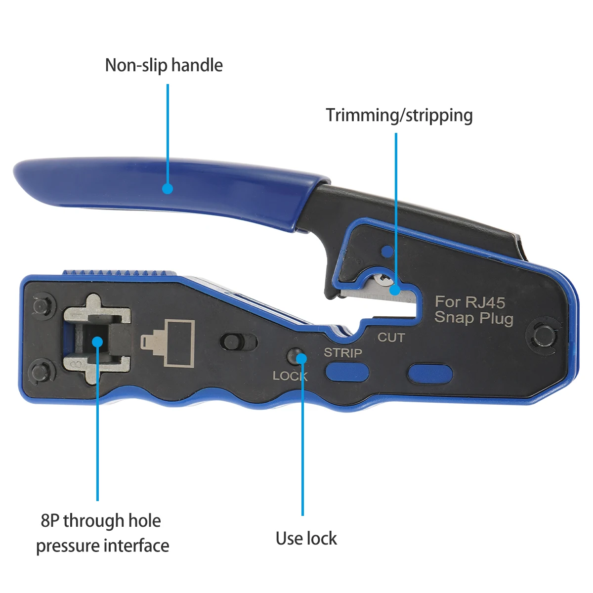 イーサネットケーブル用の圧着工具キット,シールドなし,快適なハンドル,新品,8p,rj45