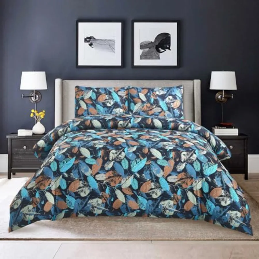 

Style Quarters Size Duvet Cover-Leaves Pattern Duvet Cover Set 3PCS Soft Bedding Set Includes 1 Duvet Cover and 2 Pillow Shams