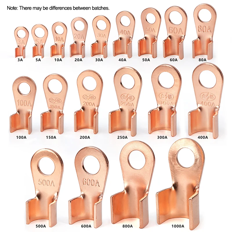 2-50pcs OT Type Splice Wire Terminal 3A~1000A Red Copper Bare Nose Lugs Crimp Open Mouth Cable Connector Terminals Equipment