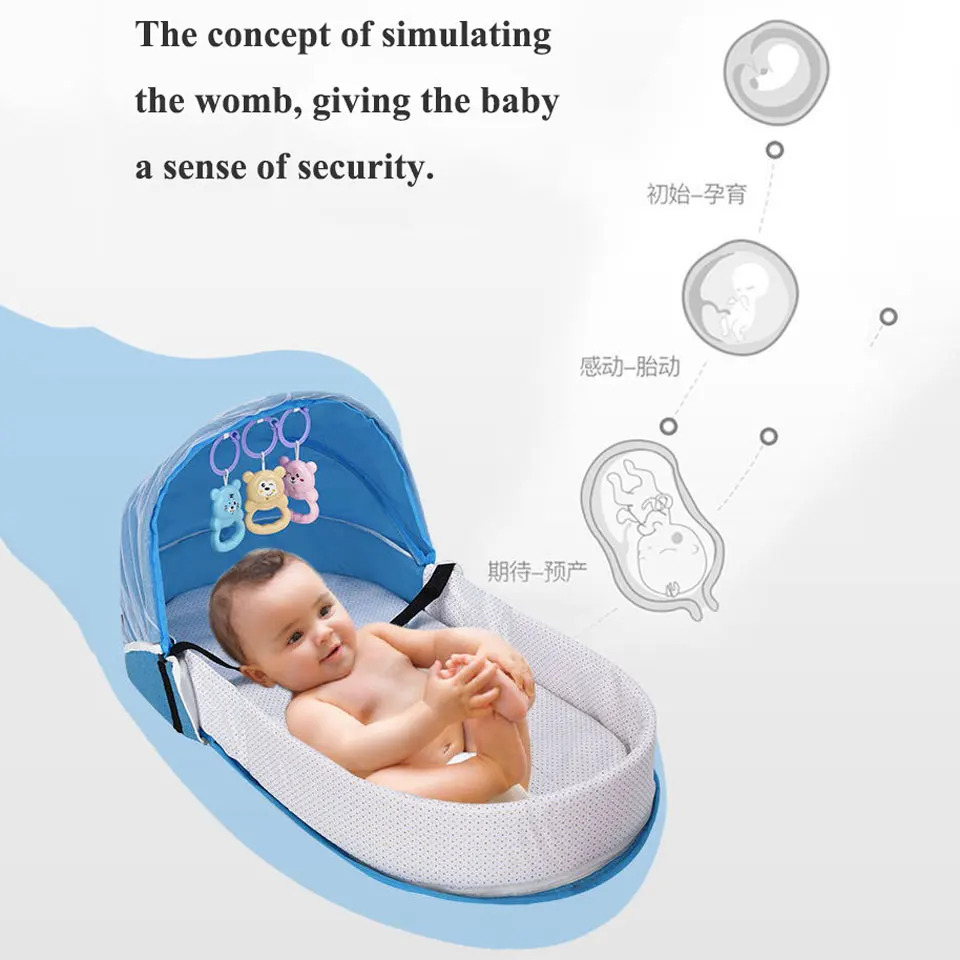 Nido portátil de viaje para bebé, cuna multifunción con mosquitera, plegable, para dormir