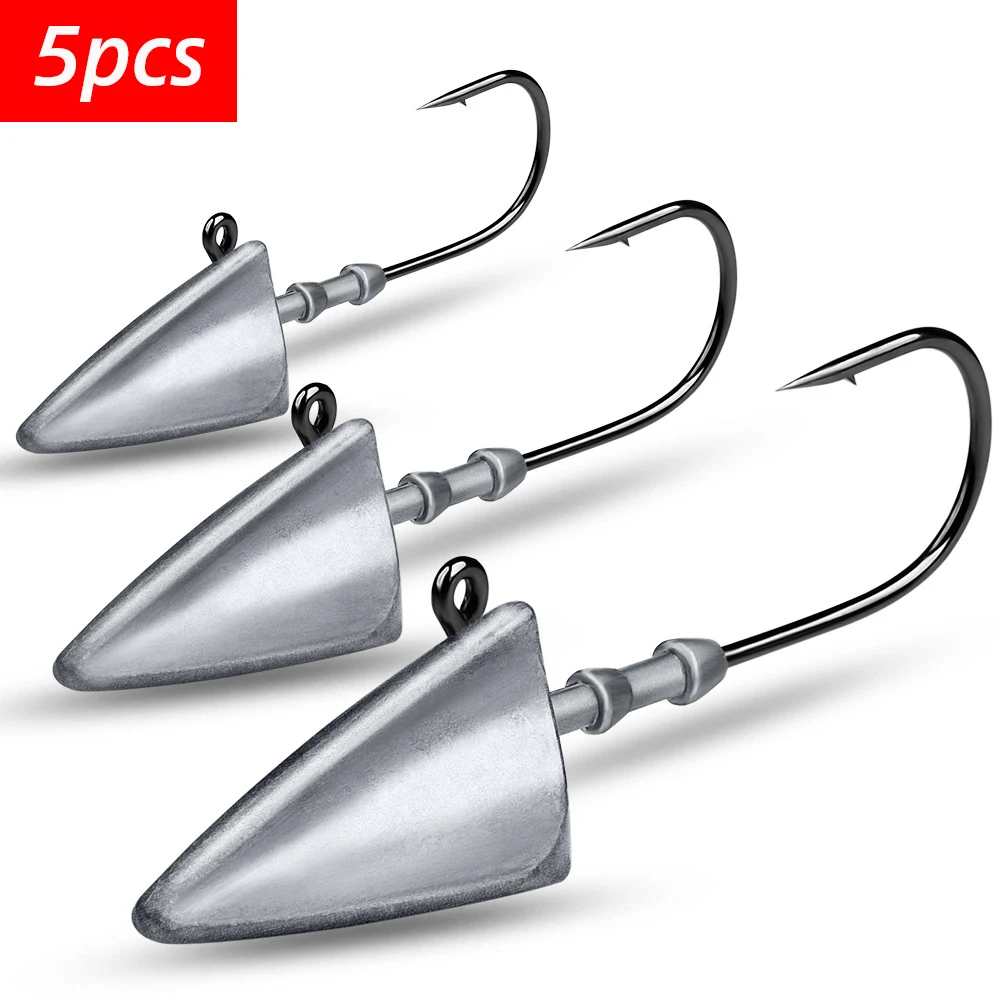 5pcs Triangle Head Hooks Set 7g 10g 15g 21g 28g 35g Ship Type Fishing Hook Soft Worm Jig Lure Hook Jig Head Fishing Tackle Hooks