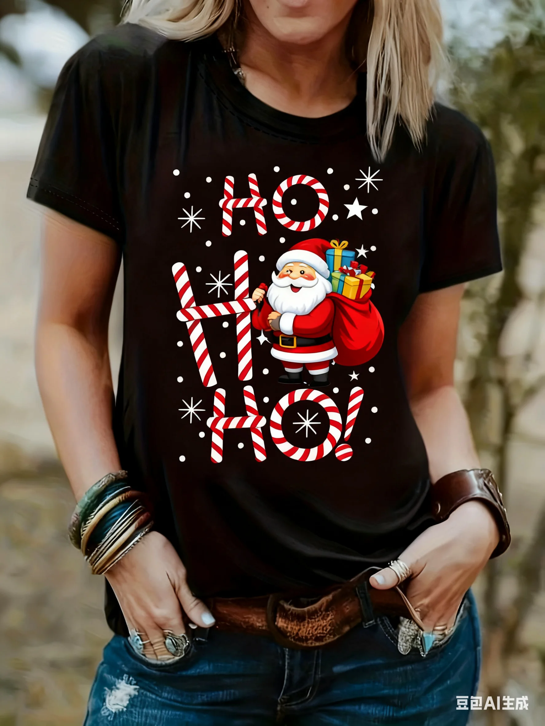T-shirts imprimés père noël en 3D, à la mode, motif d'élan de noël, manches courtes, col rond, ample, haut pour fille, vêtements de noël pour femmes