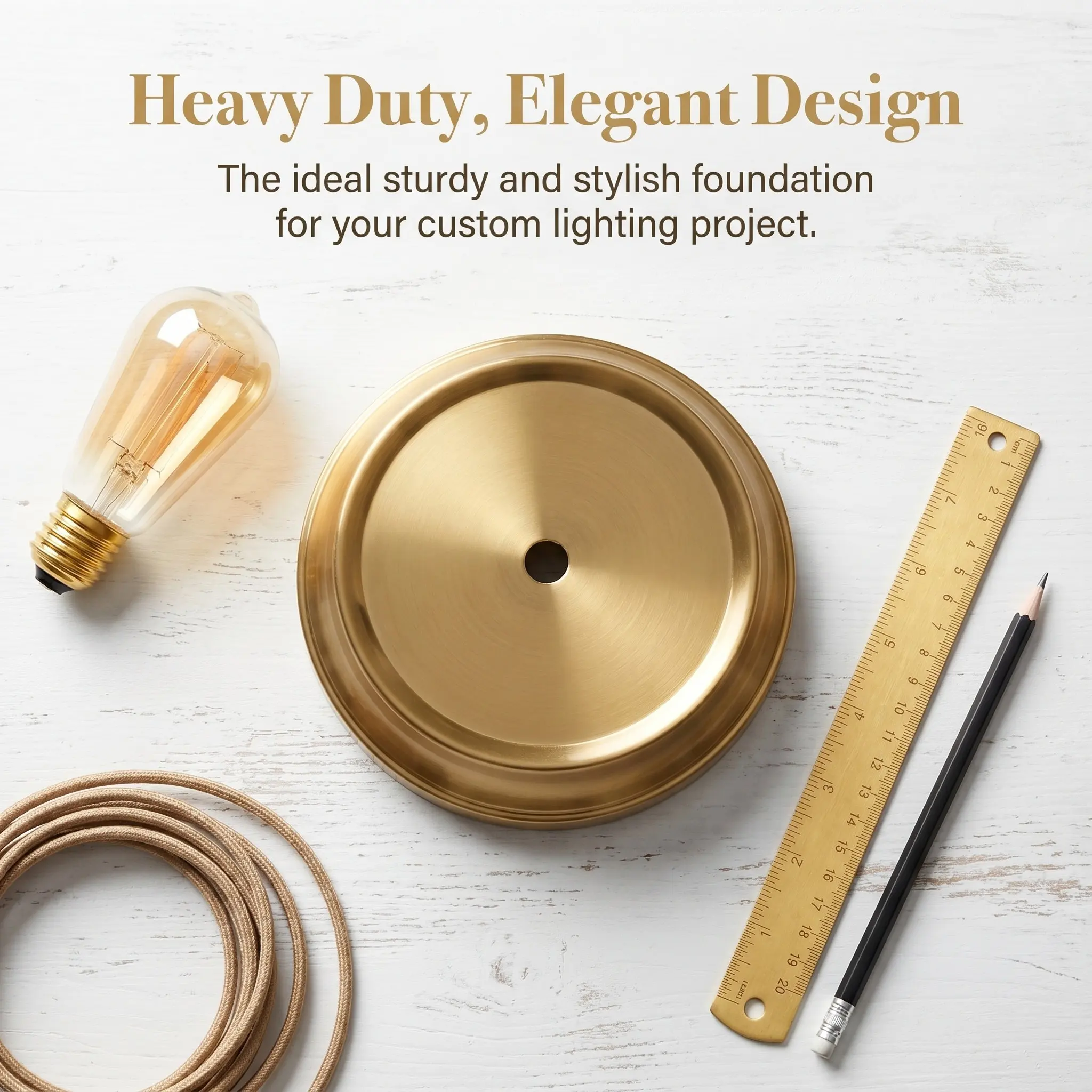 Flat Desk Lamp Base Heavy Duty Iron Construction Elegant Copper Finish Universal Tabletop Light Holder for Modern Traditional