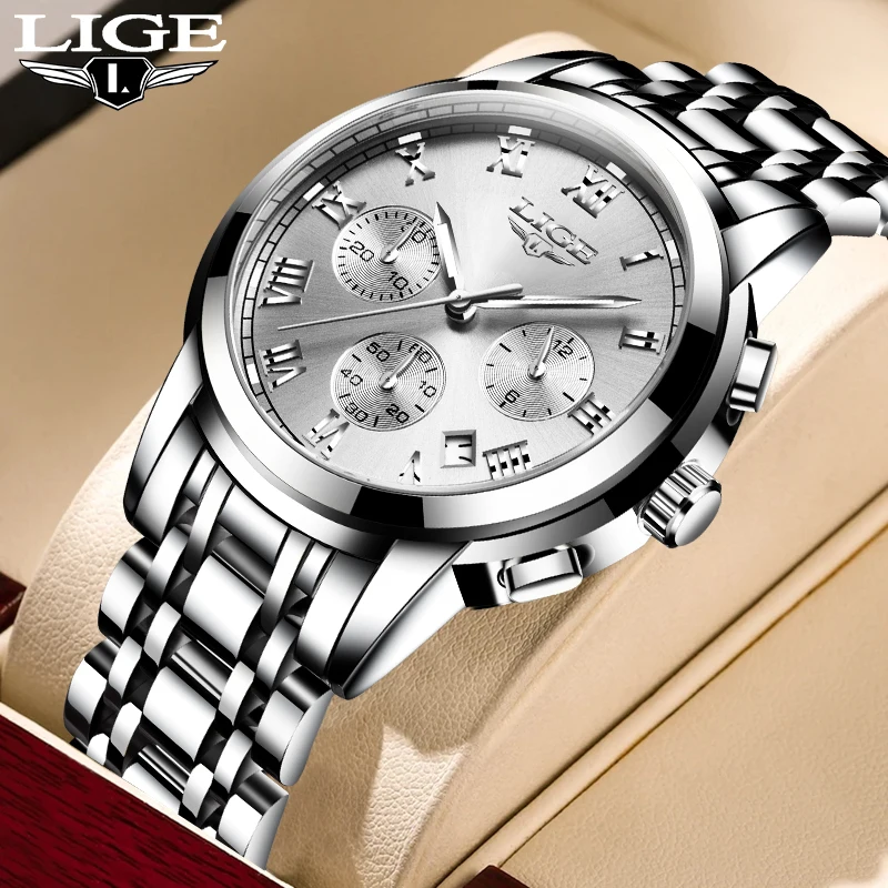 LIGE Luxury Classic Man Watch Fashion Multifunctional Casual Sports Date Clocks Waterproof Luminous Business Quartz Watches Male