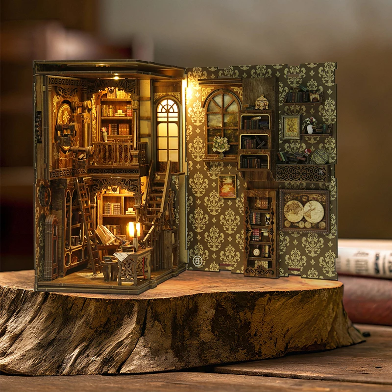 DIY 木製ブックヌックインサートキットドールハウスビルディングおもちゃブックエンド本棚装飾ドールハウスおもちゃ子供のためのクリスマスギフト