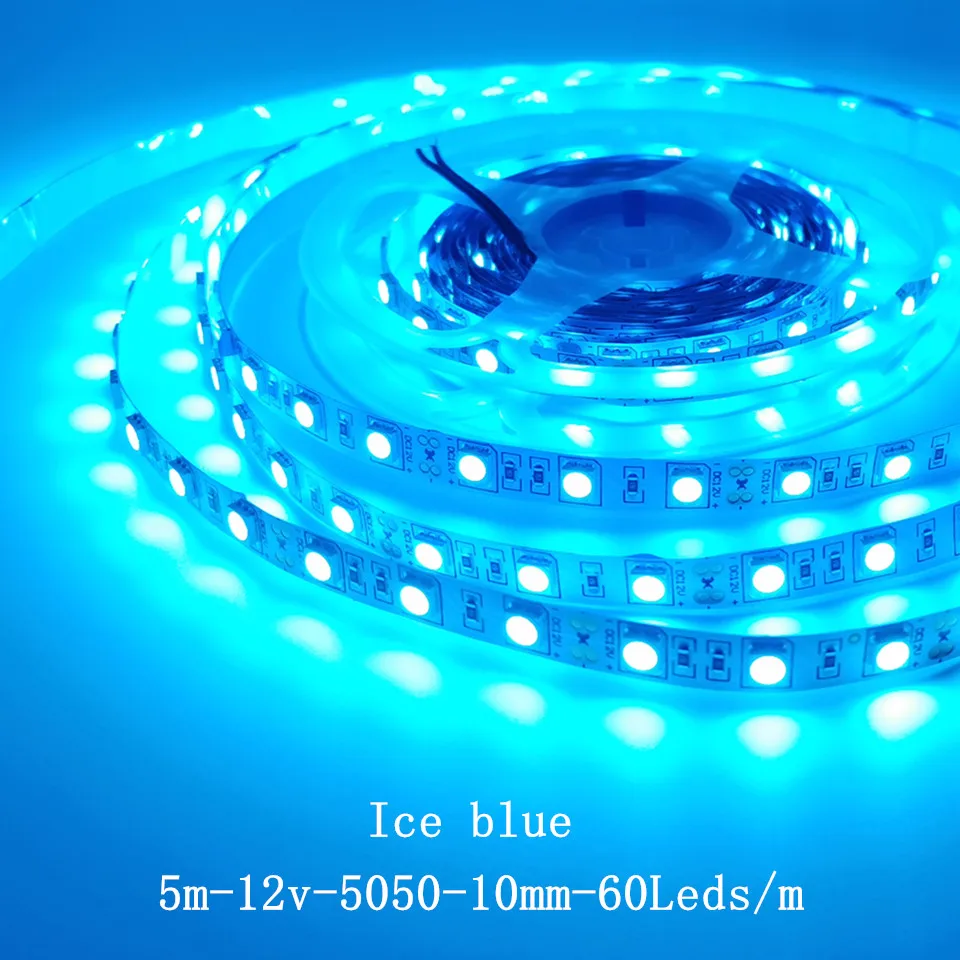 Ice Blue 5m DC12V LED Strip 5050 10mm IP20 Nonwaterproof 60LEDs/m for Home Decoration Flexible led tape ribbon IP65 Waterproof