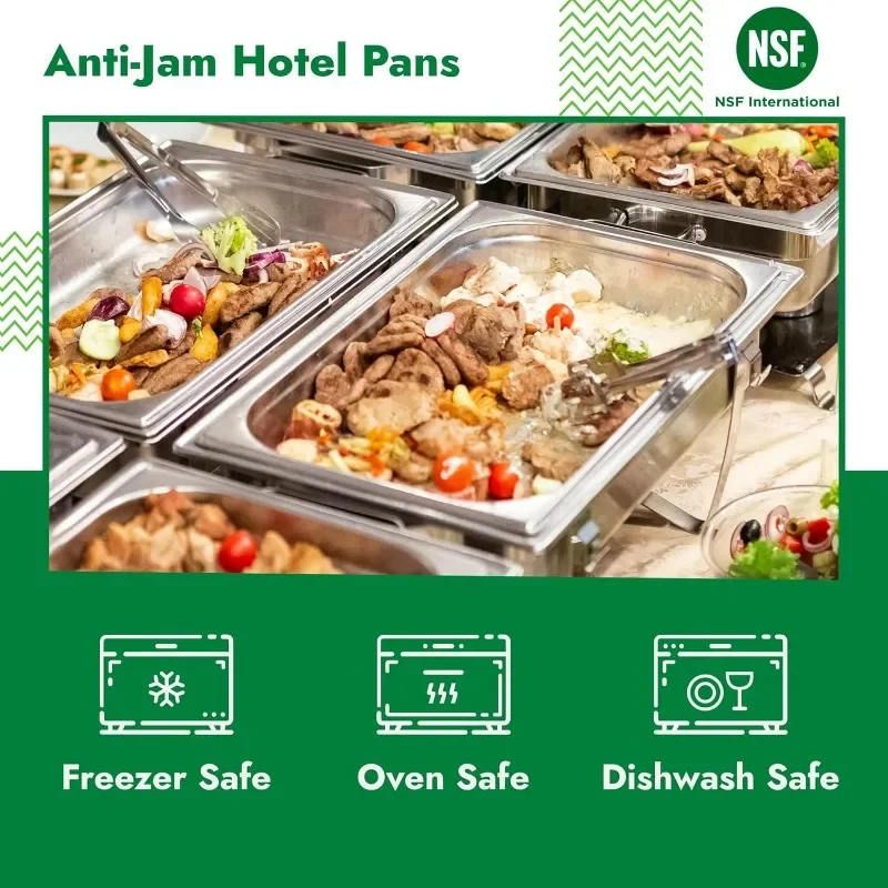 6 Pack Anti-Jam Hotel Pans, 1/3 Size 4 Inch Deep, Commercial Stainless Steel Chafing Steam Table Pan