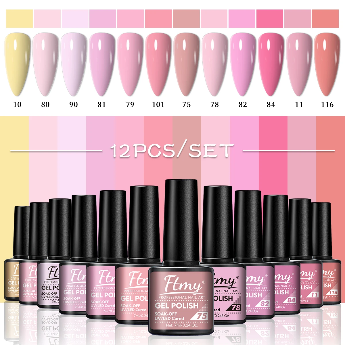 

FTMY 12-pack Solid Color Gel Nail Polish Set, New Autumn/Winter Collection, featuring minimalist classic colors, high-saturation