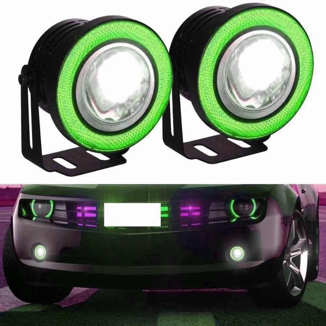 

2pcs Car LED Fog Light Green COB Angel Eye Halo Ring DRL Driving Lamp