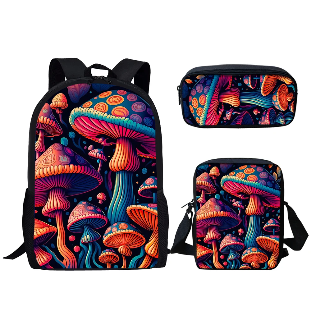 Creative Magic Mushroom Design Print 3Pcs School Bag Lunch Bag Pencil Bag Kids Student Book Bag Teenager Daily Casual Backpack