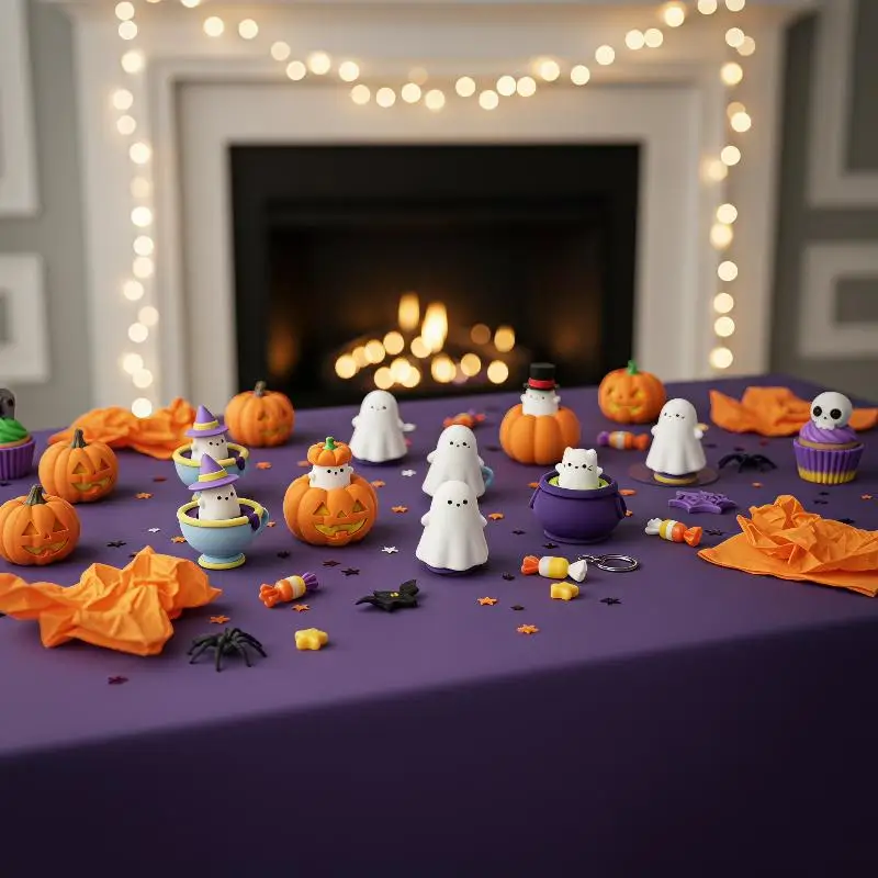 3D Printed Spooky Cute Cupcake Clicker Fidget Halloween Keychain Fingertip Press Decompression Toy For Halloween Party Gifts