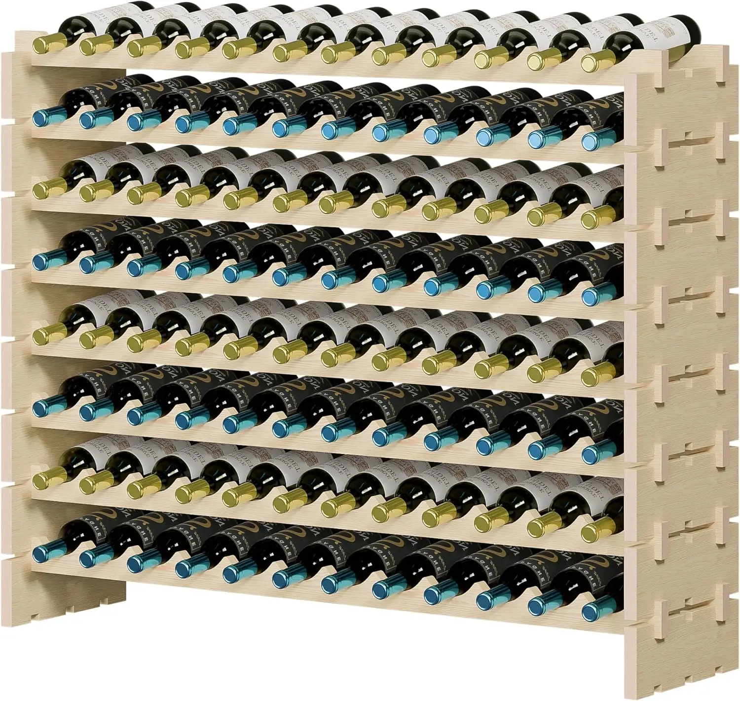 

Stackable Modular Wine Rack 96 Bottles Freestanding Wine Bottle Holder 8-Tier Wine Holder Display Shelves Wooden Wine Rack, Wob