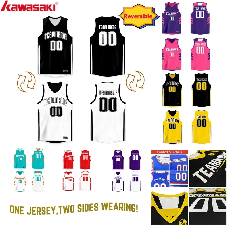 

Custom Reversible Basketball Jersey Personalized Printed Name Number Blank Team Sports Uniform For Men and Women and kids