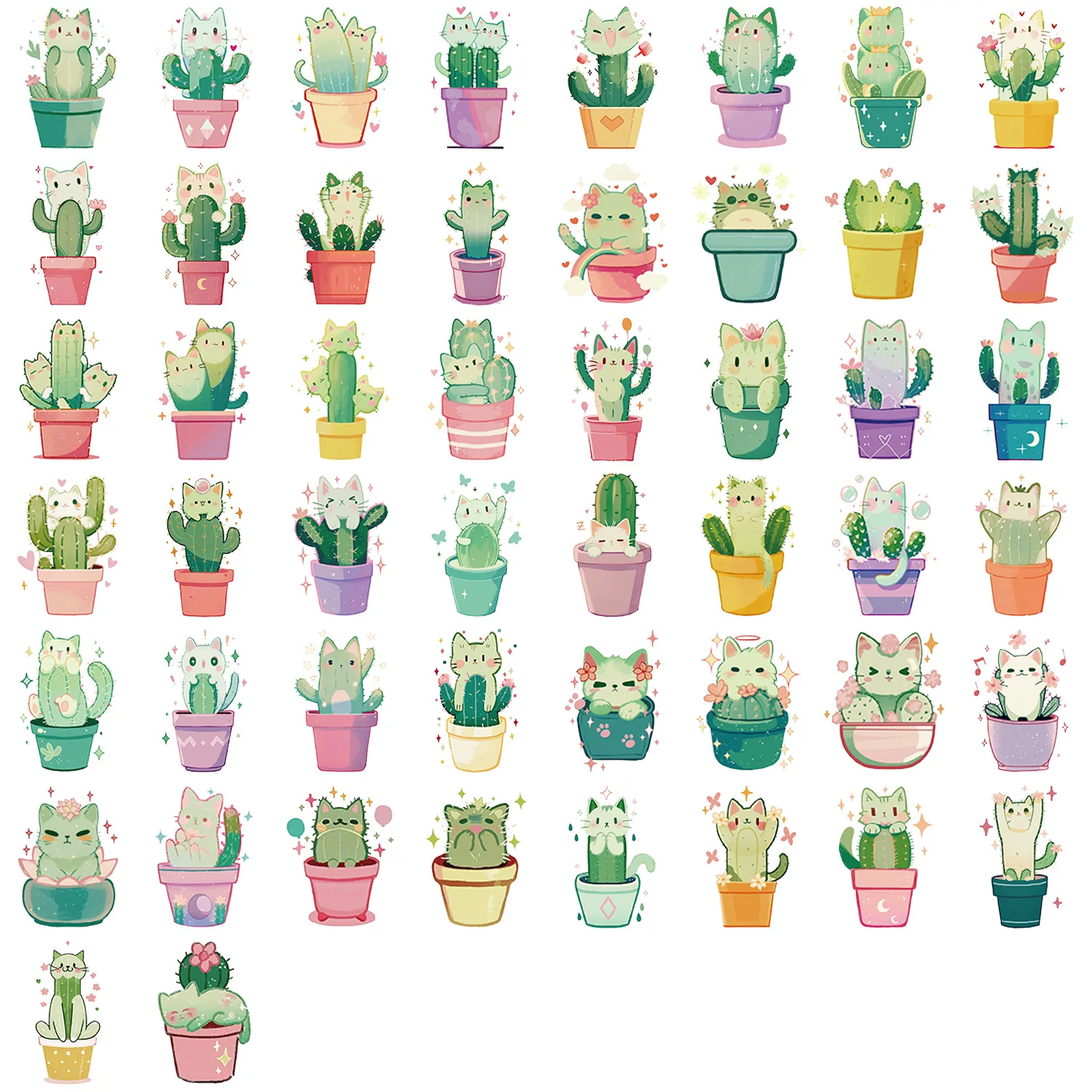 50 pçs kawaii gato adesivos cactus gato árvore torre diy adesivos scrapbooking telefone bagagem skate à prova dwaterproof água matcha decalques