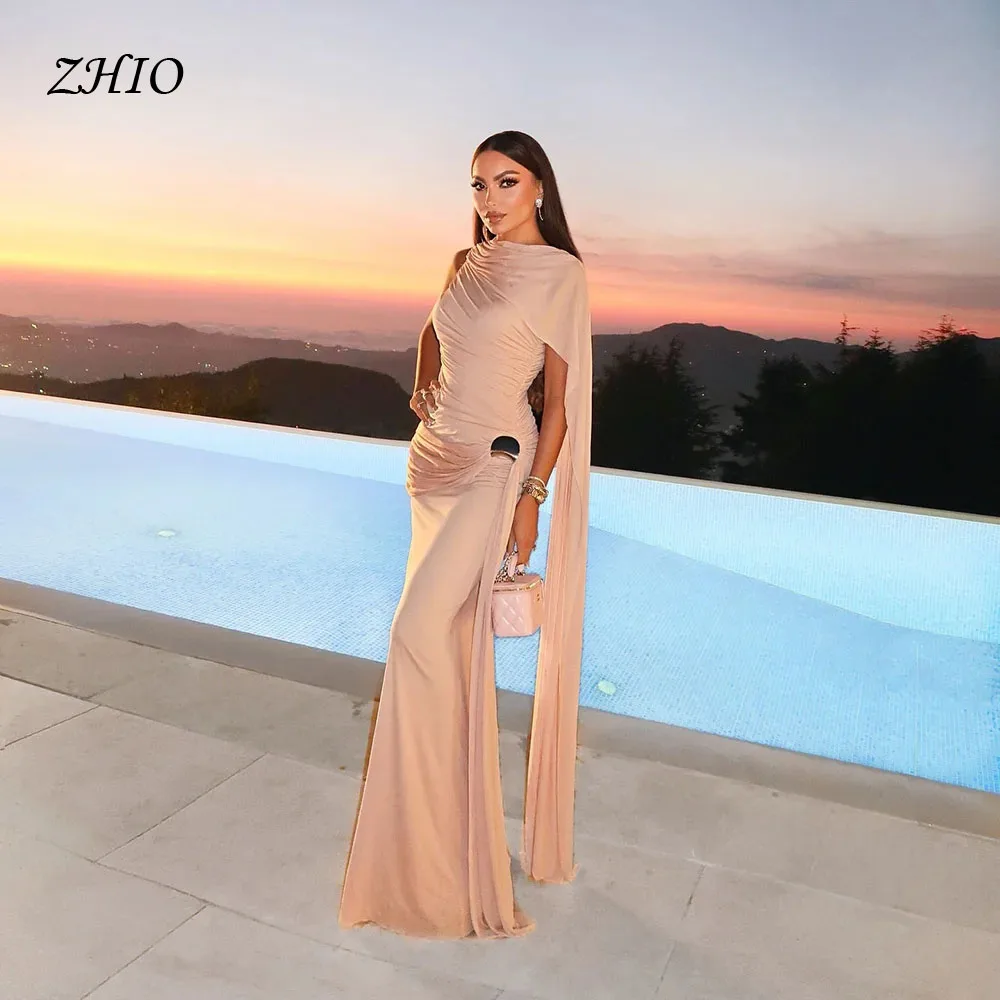 

ZHIO Вечернее платье из крепа цвета шампанского с круглым вырезом без рукавов Русалка Вечерние платья Плиссированные элегантные платья для выпускного вечера по индивидуальному заказу