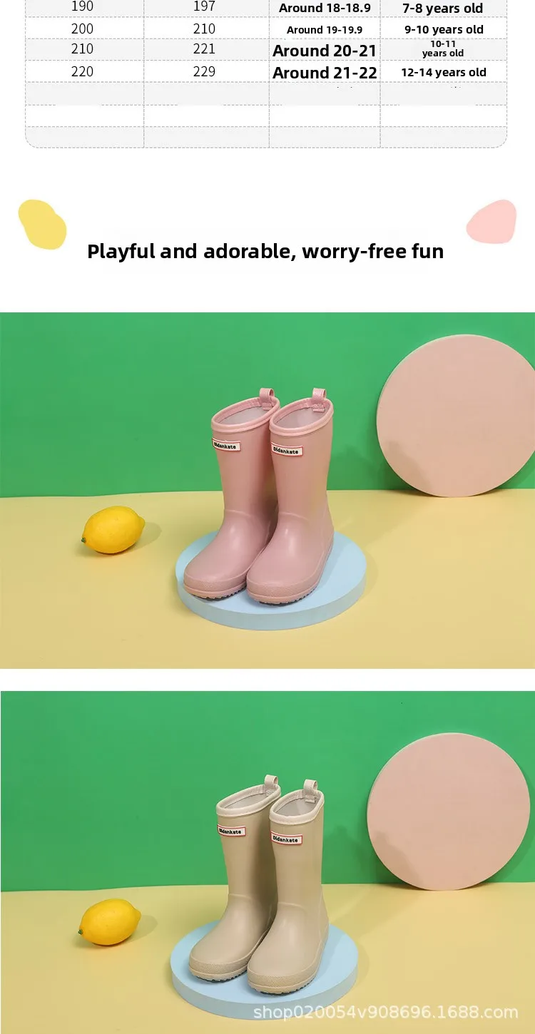 Kurze, wasserdichte Regenstiefel für Jungen und Mädchen, rutschfeste, weiche Gummischuhe für Babys, bequeme, einfarbige Freizeitschuhe für Kinder, die sich leicht anziehen lassen, Wasserschuhe für Kinder. – Detail 2