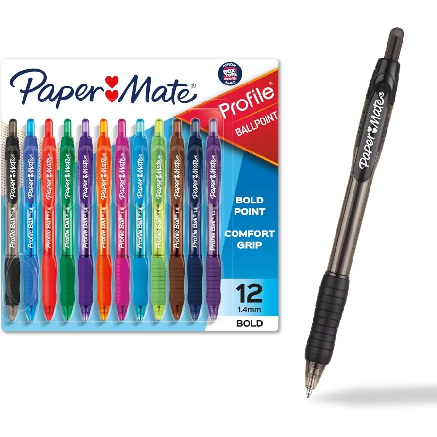 

Profile Retractable Ballpoint Pens Bold 1.4mm Assorted Colors 12 Count Back to School Home Office Teacher plies