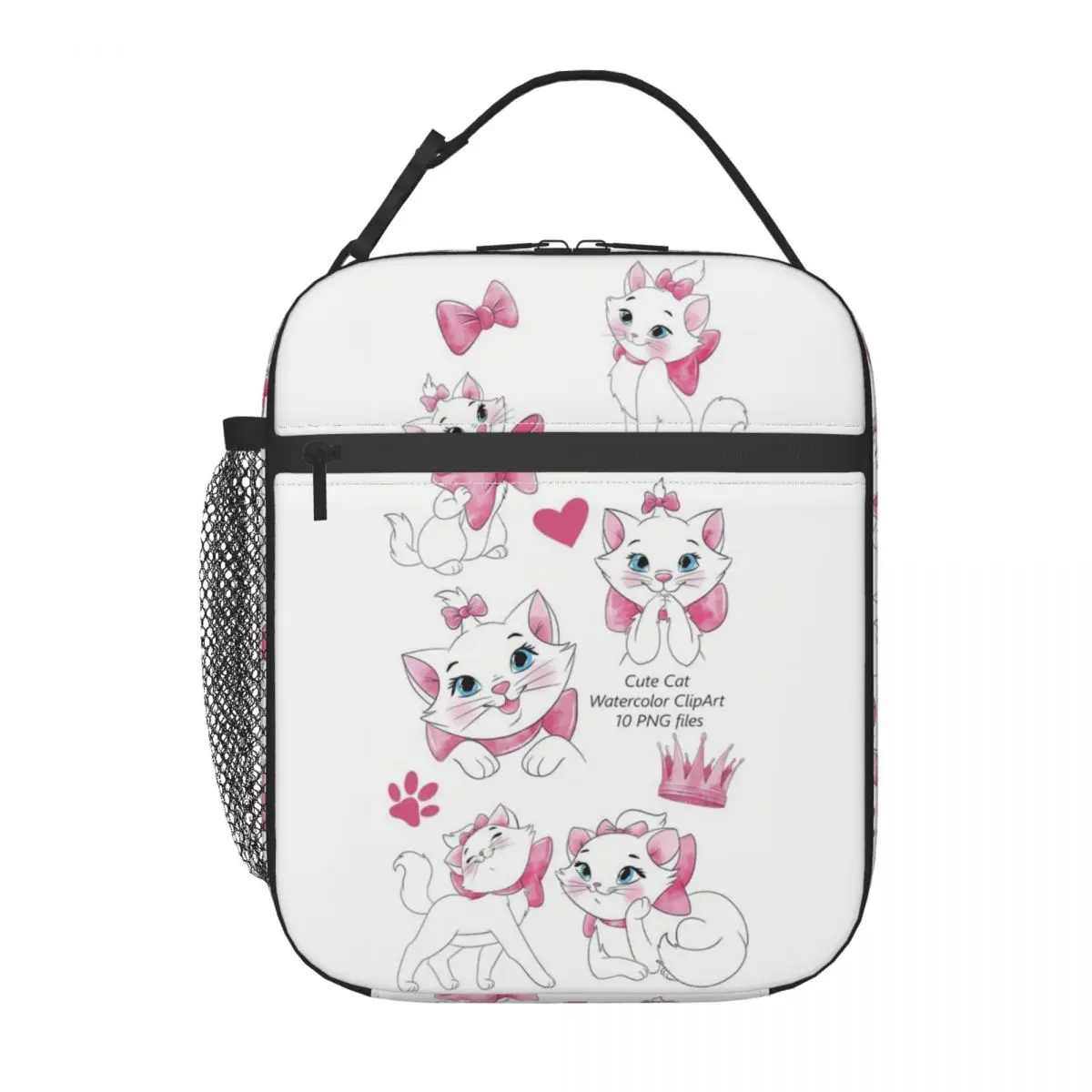 Custom Manga Resuable Lunch Box for Women Leakproof Marie Cat Collage Cooler Thermal Food Insulated Lunch Bag Kids School