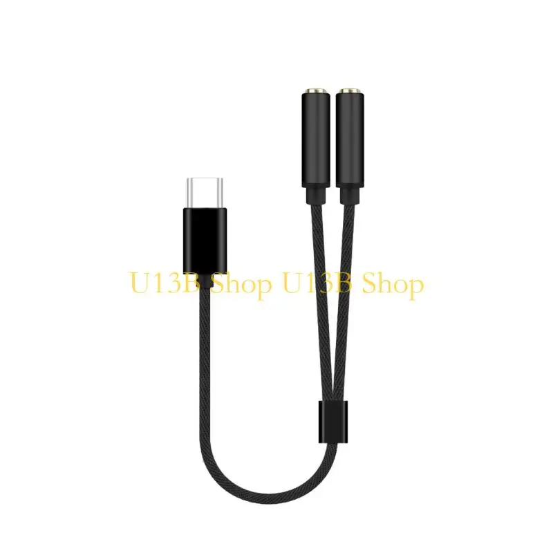 U13B USB Type C to 3.5mm Double Female Headphone Adapter USB C to Sound Dongle Cable Cord Transfer Converters for Mobi