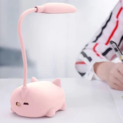 Cute Pet Pig Mini Night Light USB Charging Folding LED Small Table Lamp Student Learning Eye Protection Book Lamps Bedside Decor