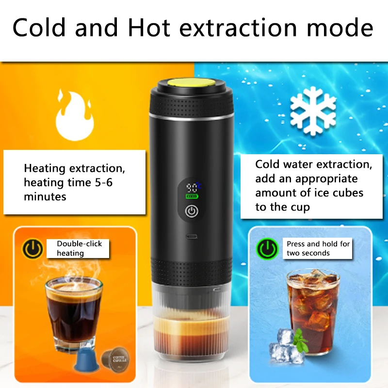 Portable 3in1 Espresso Coffee Machine for Travel 20bar Mini Coffee Maker Compatible Ground Coffee & Capsule Hot Cold Extraction