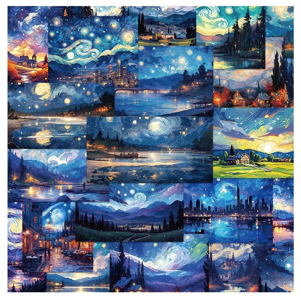 10/30/50pcs Vintage Peinture À L'huile Ciel Étoilé Autocollants Van Gogh Art Autocollant pour Scrapbook Casque Valise Esthétique Graffiti Autocollant