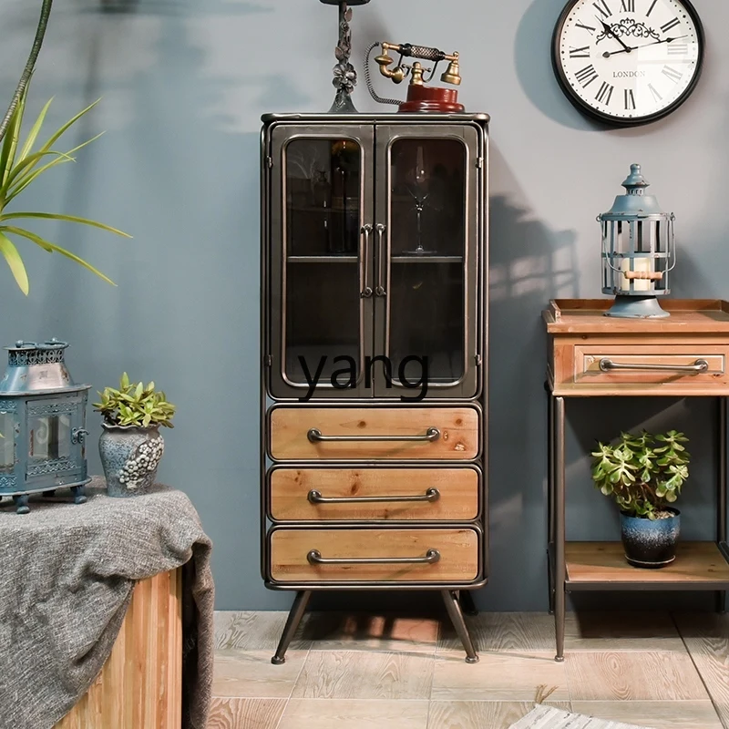 LH tin wine cabinet wrought iron storage retro display cabinet industrial wind storage bookcase