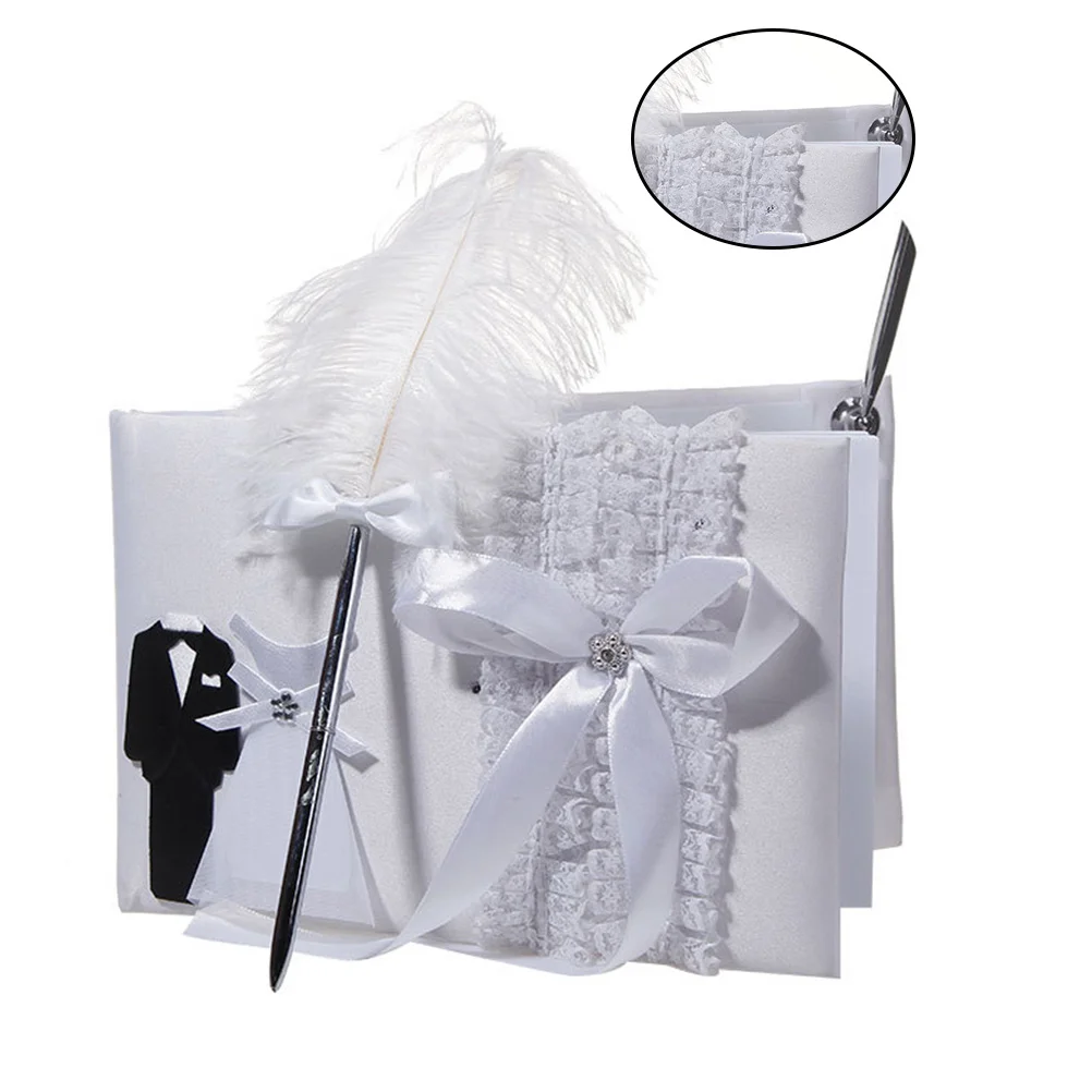 

Wedding Guest Book White Elegant Western Style Pearl Design Romantic Attendance Sign Book Wedding Party Decoration