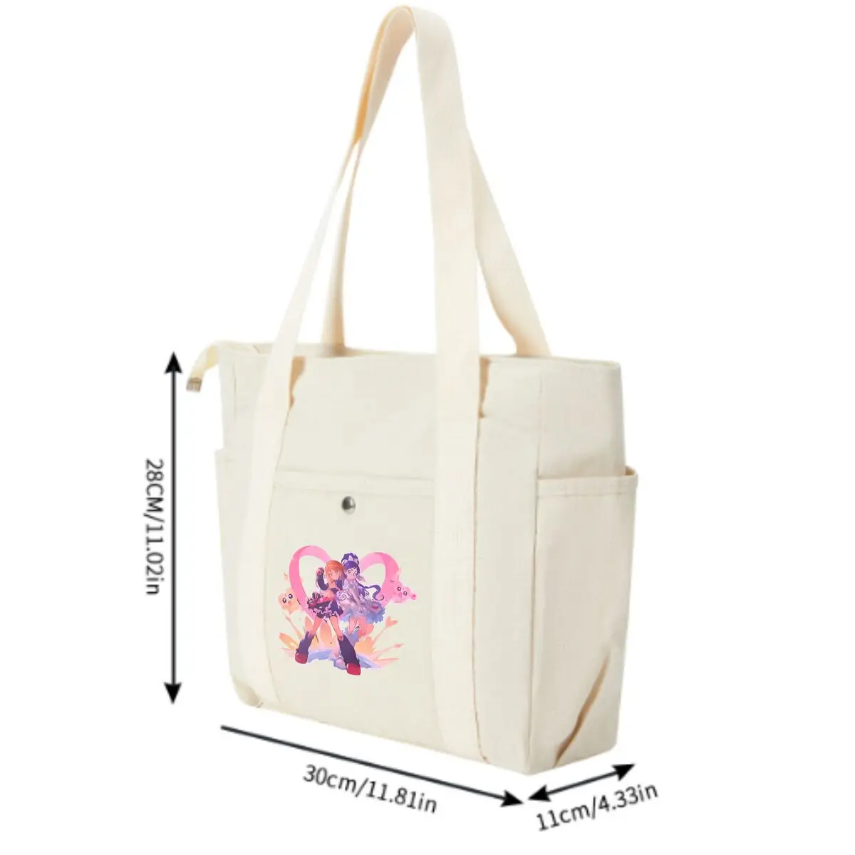Magical Girl Duo Illustration Large Capacity Canvas Tote Bags Work Commuting Carrying Bag College Style Student