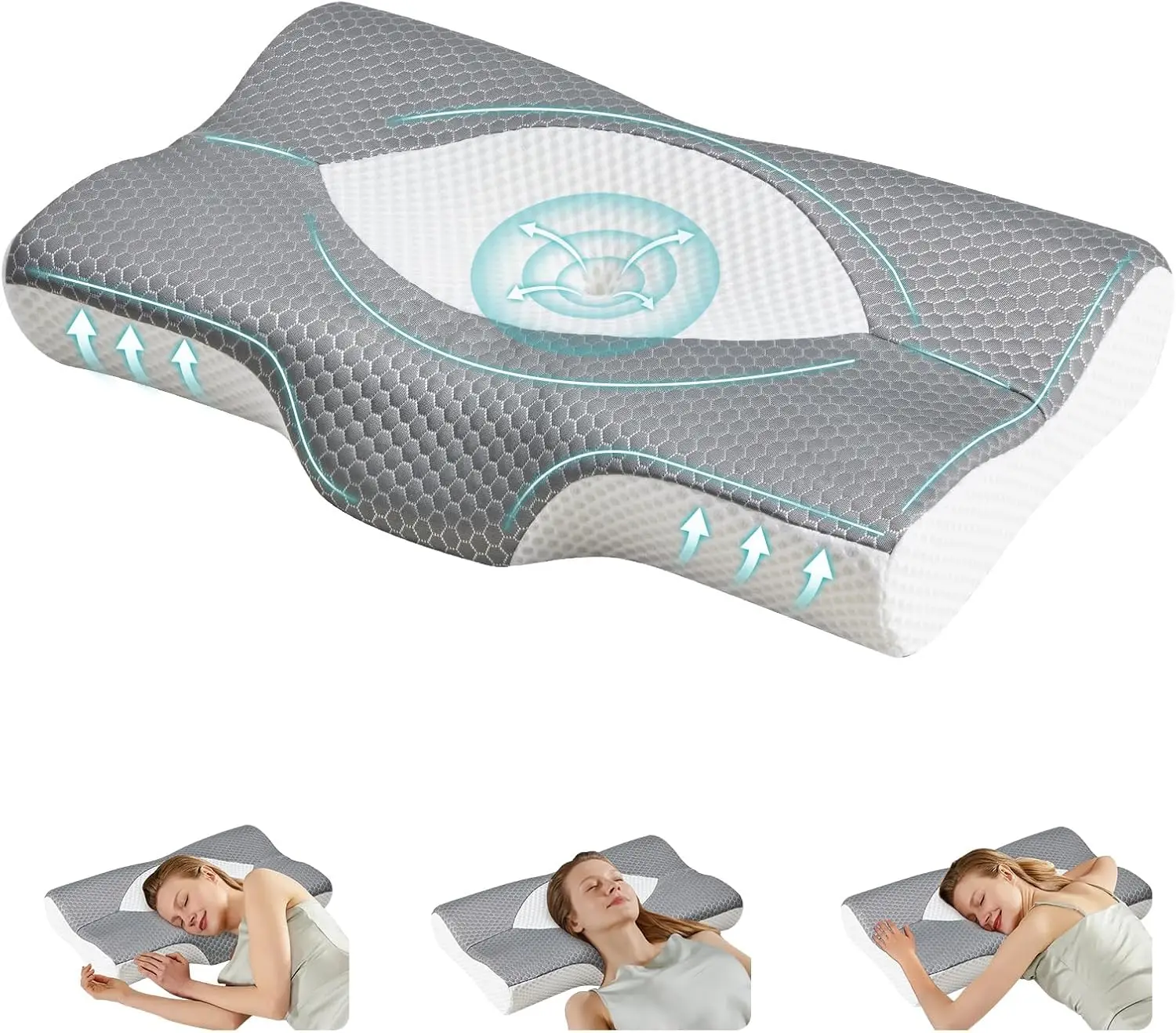 

Cooling Ergonomic Memory Foam Neck Pillow with Arm Rest Slot and Ice Silk Pillowcase, Dual Height Support for All Sleepers