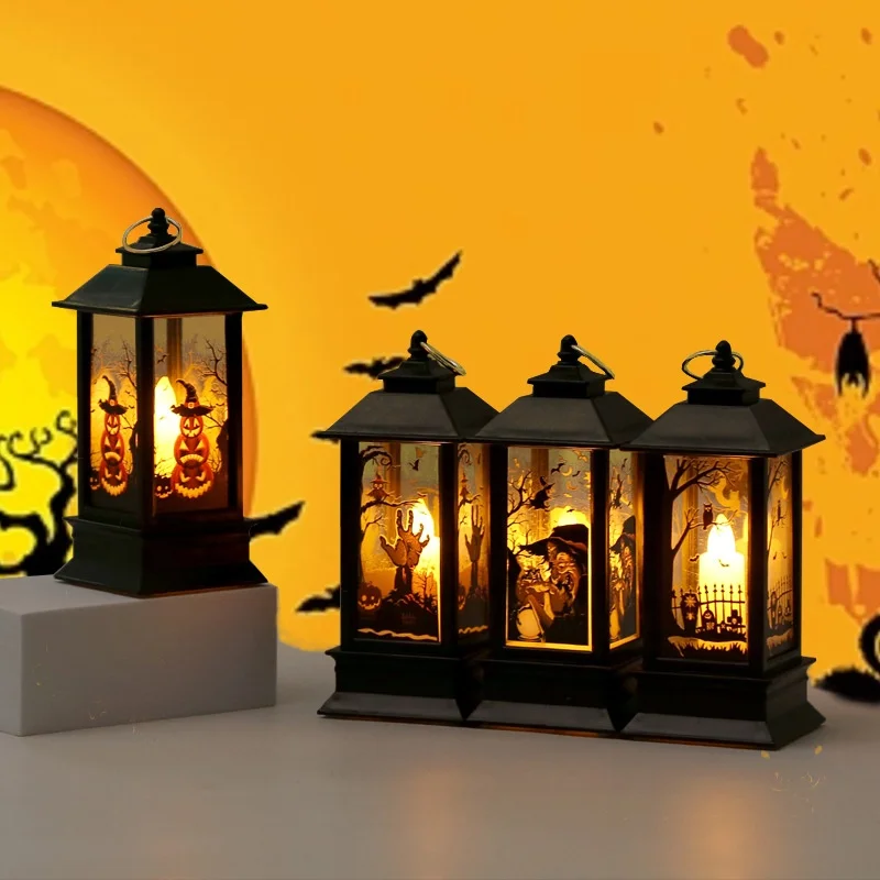 Halloween Pumpkin Candle Light, Festival Fantasma, Lanterna de vento portátil, Simulação Criativa Candlestick, Decoração LED Light