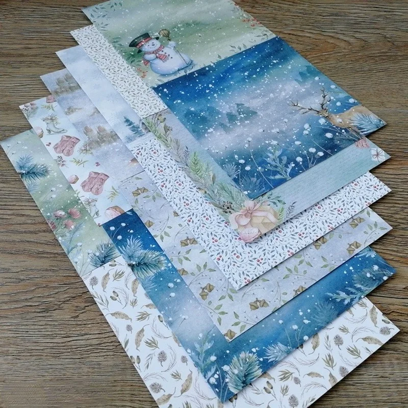 Zimowy bałwan wzorzysty papierowy Scrapbooking ręcznie robiony podkładka w tle nadruk boczny