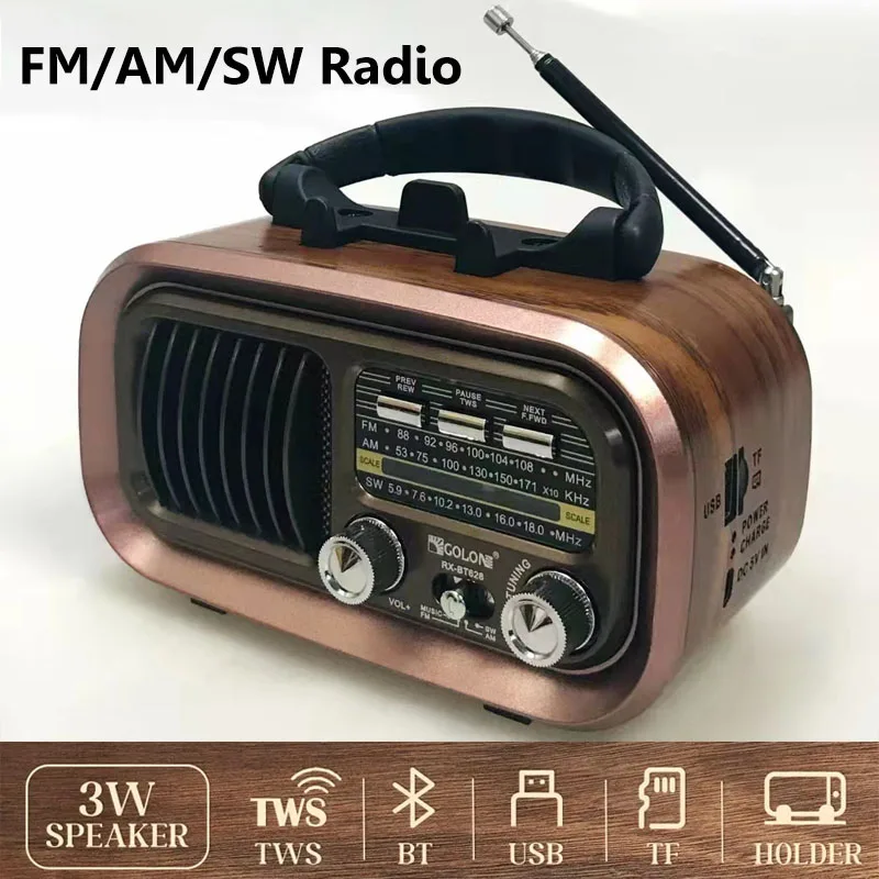 Retro FM/AM/SW Radio Full Band Portable Radio Receiver Wireless Bluetooth Speaker MP3 Player Support USB/TF Card/TWS