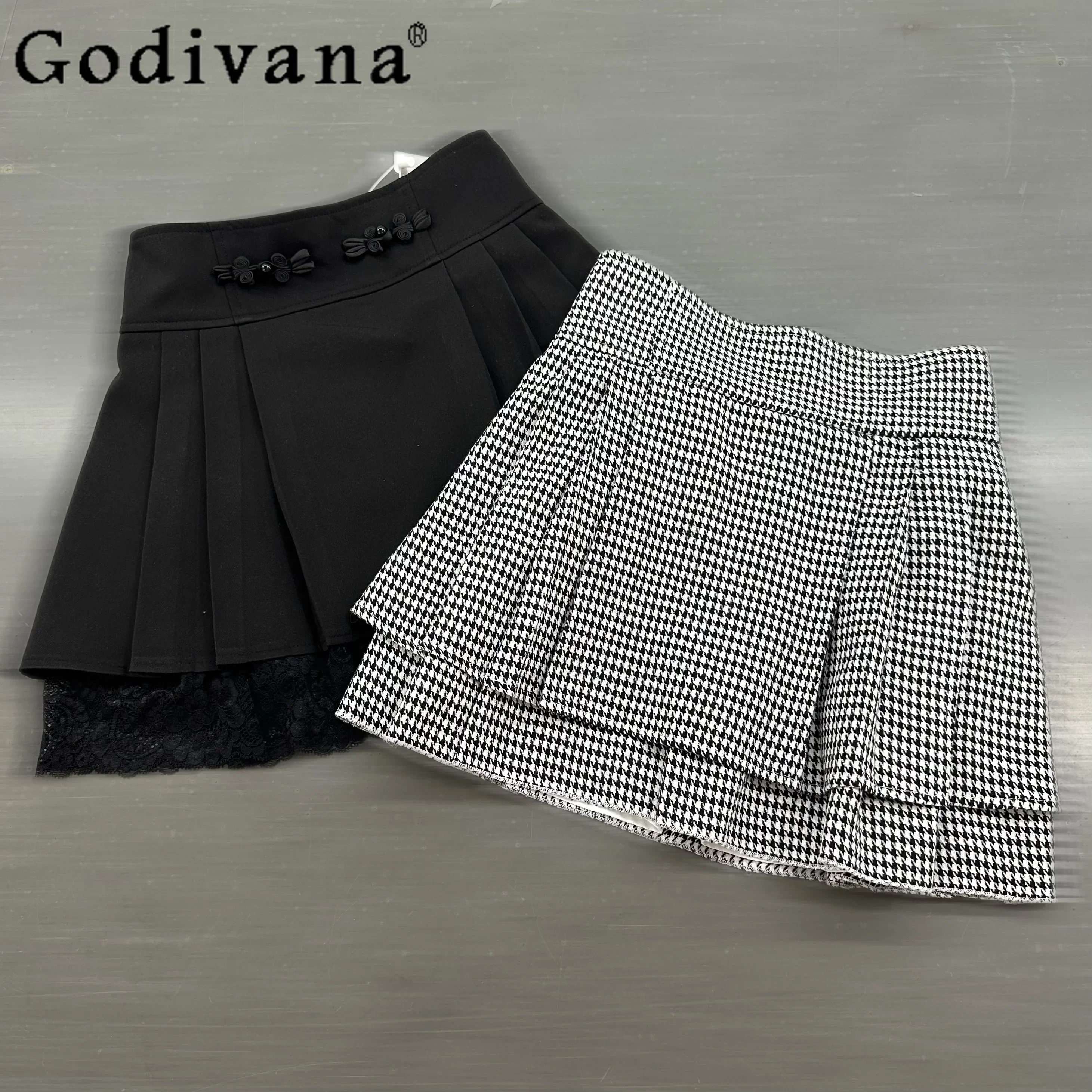 Japanese Mine Mass-produced Mini Skirt Womens Spring Autumn High Waist Slim-Fit Elegant Plaid Skirt Lolita Y2k Pleated Skirts