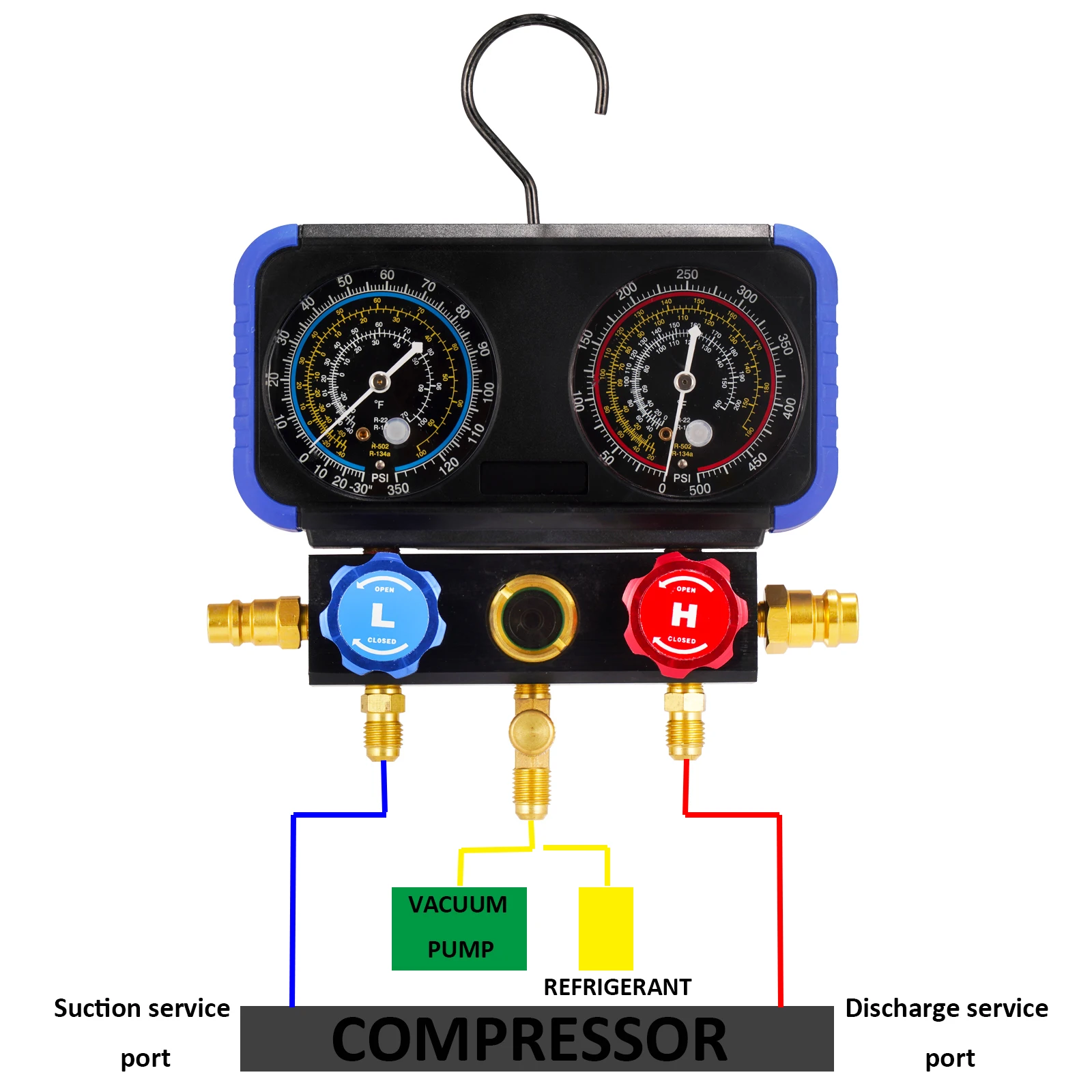 P PBAUTOS 3.5CFM Air Condition Repairing Set 3.5CFM Vacuum Pump And 2 ways Manifold Gauge Vacuum Pump Set