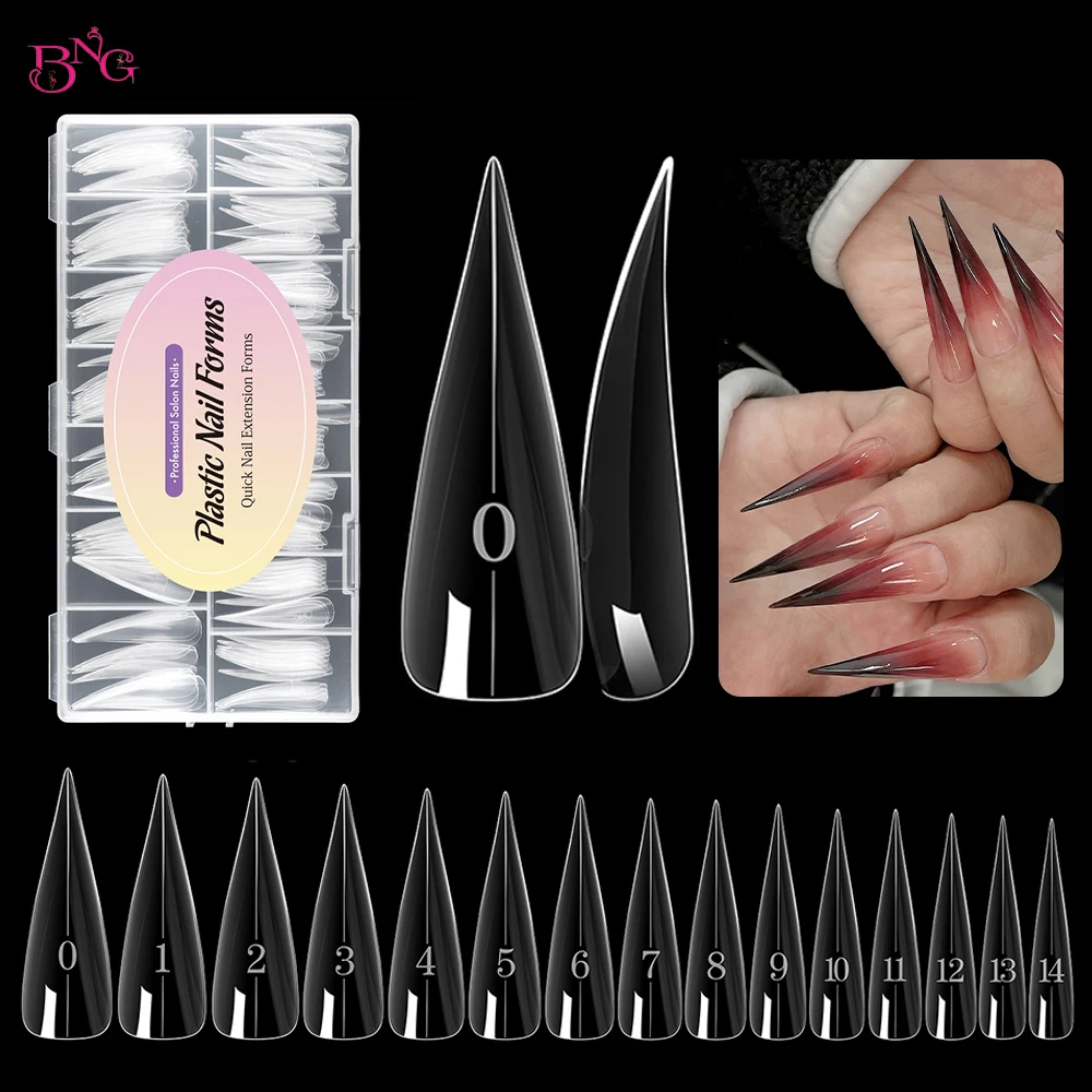 BNG New 150Pcs Claw Shape Dual Nail Forms Clear Nail Extension Tips Set Full Cover Nail Art Mold Reusable Nail Tips with Scale