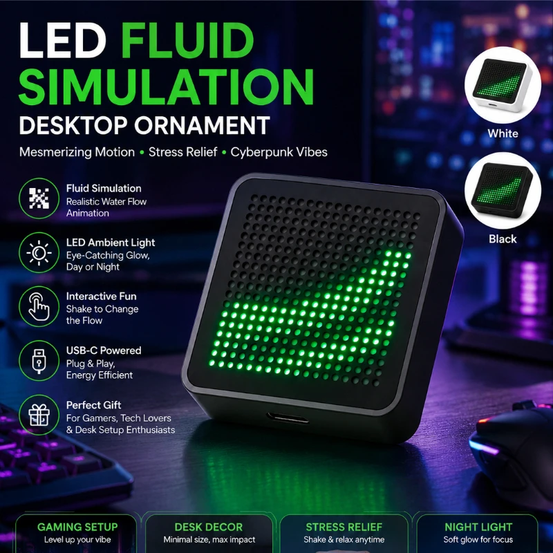 LED Fluid Simulation Desktop Ornament, Creative Water Flow Shaking Fidget Toy, Cyberpunk Gaming Setup Vibe Atmosphere Lamp view 2