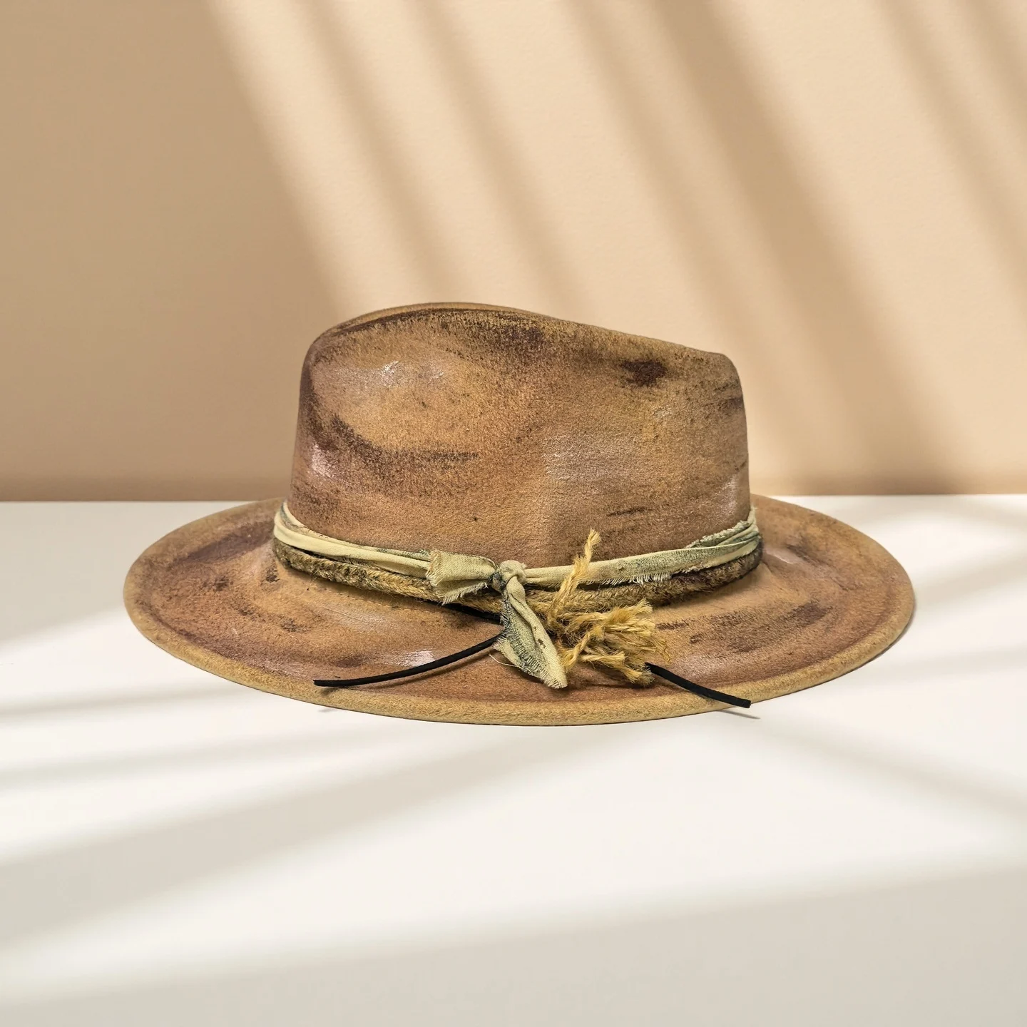 Women Men Handmade Wide Brim Jazz Trilby Fedora Hat Lady Hand Drawn Khaki Cowboy Hat Adjustable Size