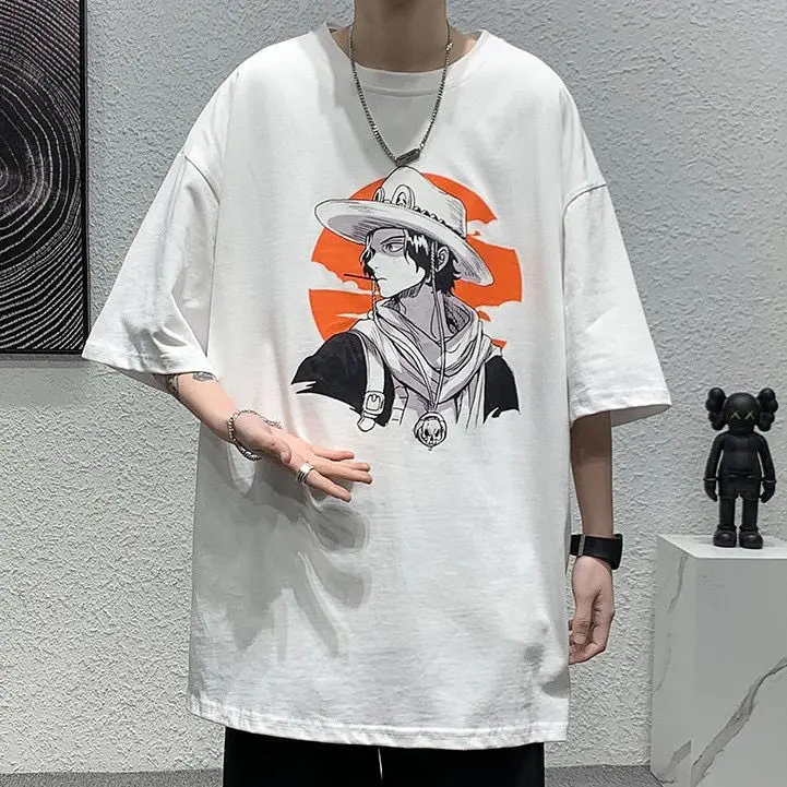

2025 Summer Animation Full Set ONE PIECE T-shirt Ace Short-sleeved Men's Handsome Trend Loose Large Size Versatile Top