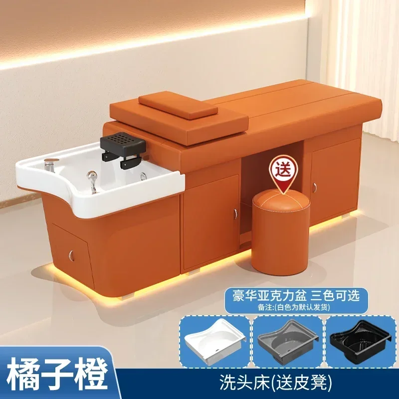 Head Massage Shampoo Bed, Hair Salon Water Circulation Fumigation With LED Lighting, High-end Shampoo Bed Water Heater