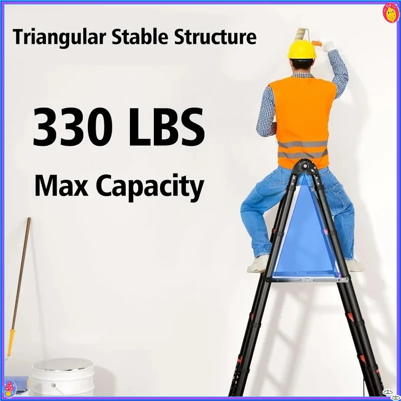 16.5 ft 8-Step Telescopic Ladder - A-Frame, 330 lb, Aluminum, Non-Slip, Retractable, Foldable, Heavy Duty, Telescoping