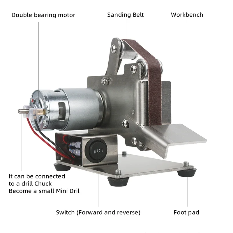 Belt Sander Polishing Grinding Machine DIY Mini Electric Belt Machine 220V/110V Waterproof Belt Sander with 7 Speed Control