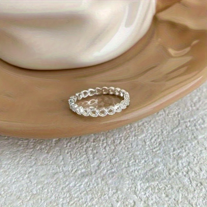 New Fashion Sweet Hollow Connected Hearts Zircon Ring, Suitable For Dating, Confession, Gift Giving, Daily And Party Wear