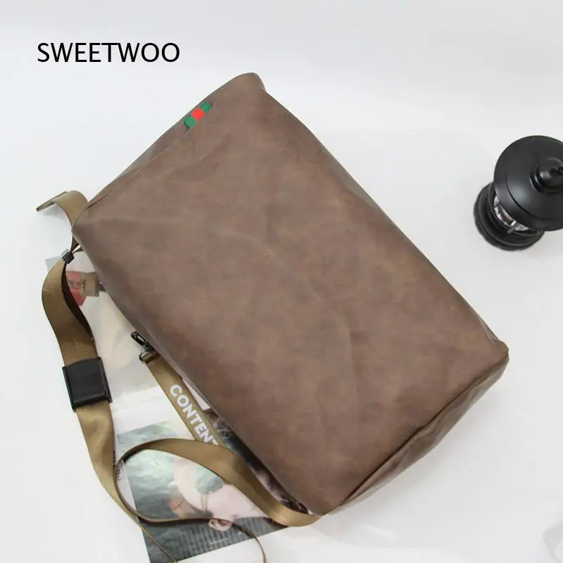 Men Vintage PU Leather Duffle Bag Large Capacity Travel Shoulder Crossbody Handbag for Weekend Trip Gym