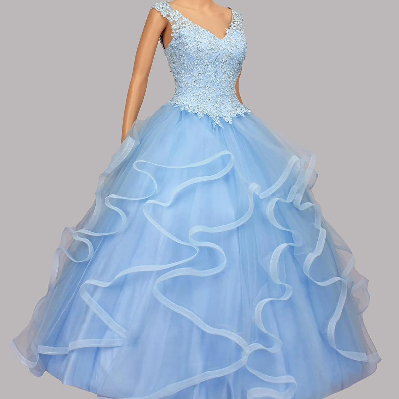 CharmingBridal-vestido De quinceañera con cuello en V para mujer, vestido De baile De graduación De encaje De talla grande, Vestidos con volantes, dulce 16, 15 Años, 2022