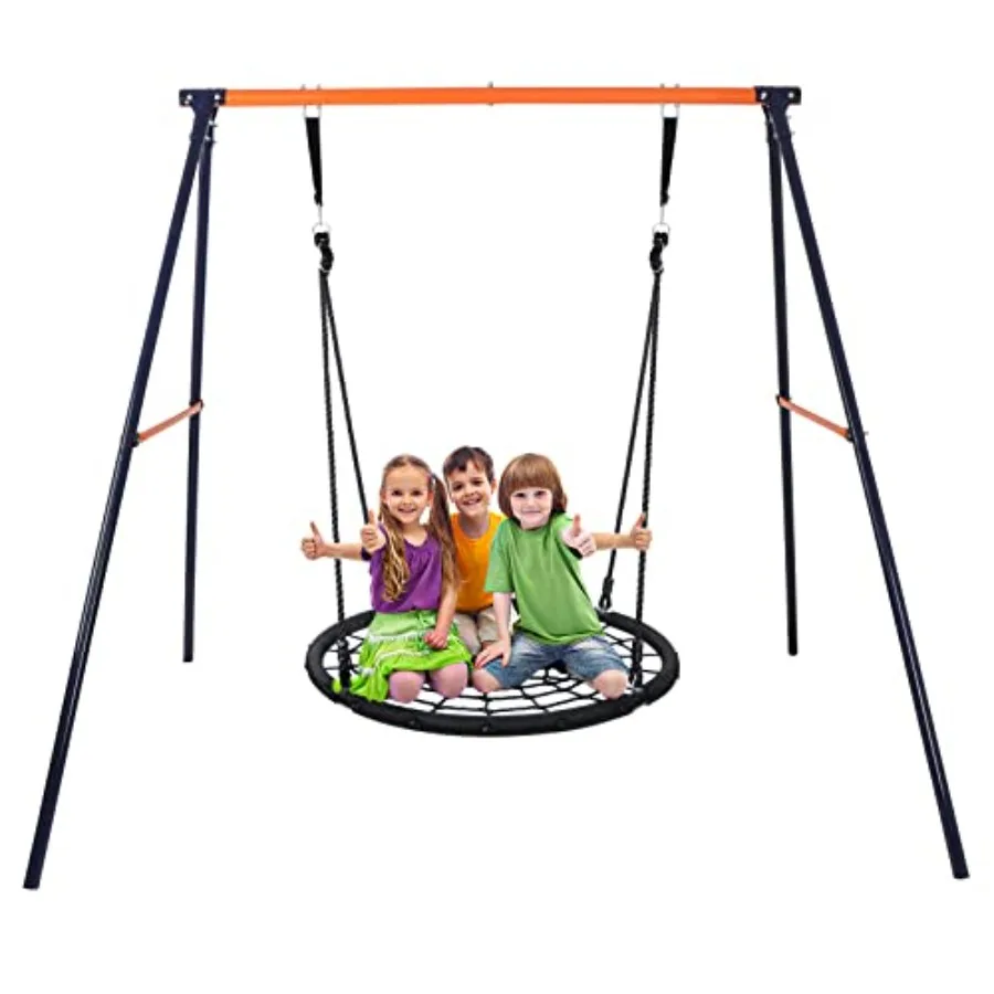 

48 Inch Web Tree Swing with Heavy Duty Metal Frame for Backyard Use Suitable for and Adults 440 LBS Capacity Brown