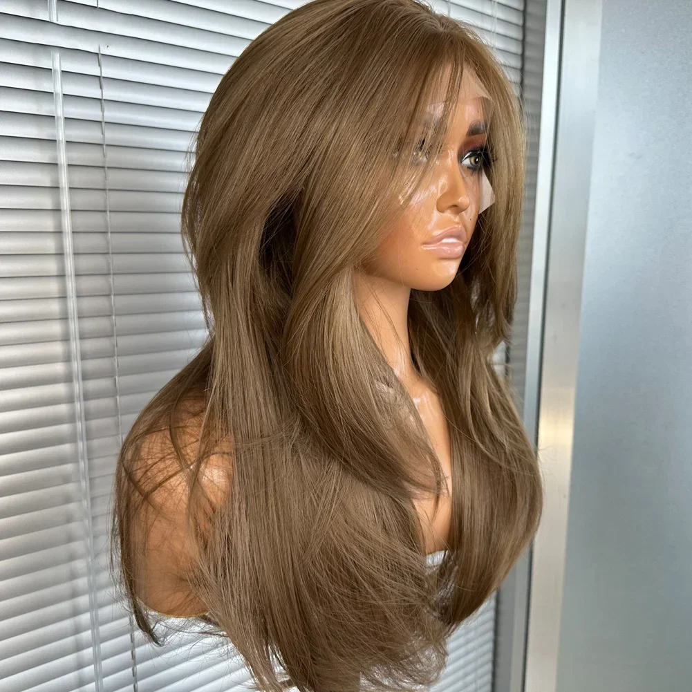 

Brown Glueless Soft Long Straight 5x5 Silk Base Jewish Human Hair With BabyHair HD Lace European Hair Preplucked