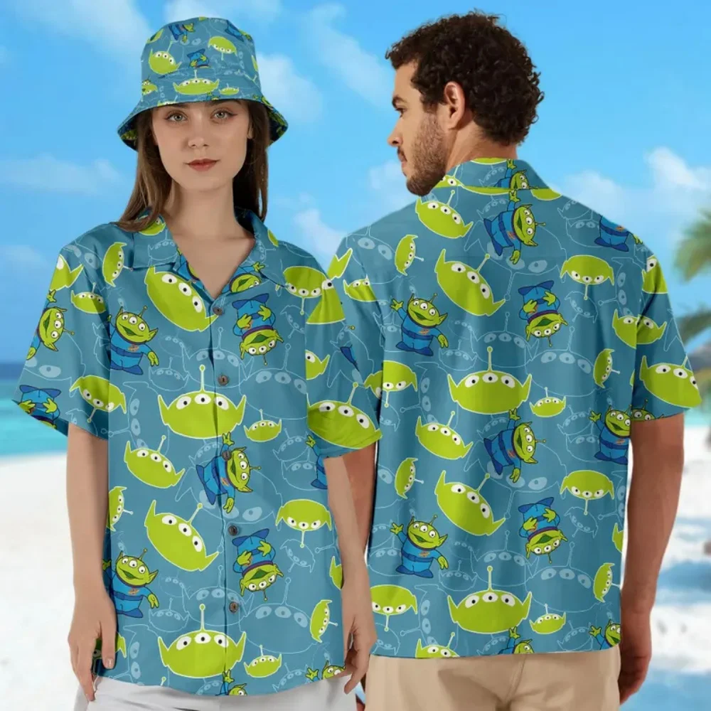 

Animated Green Aliens Hawaiian Shirt, Toy Movie Hawaii Shirt, Summer Beach Shirt, Cartoon Button up 3D All Over Print Shirt