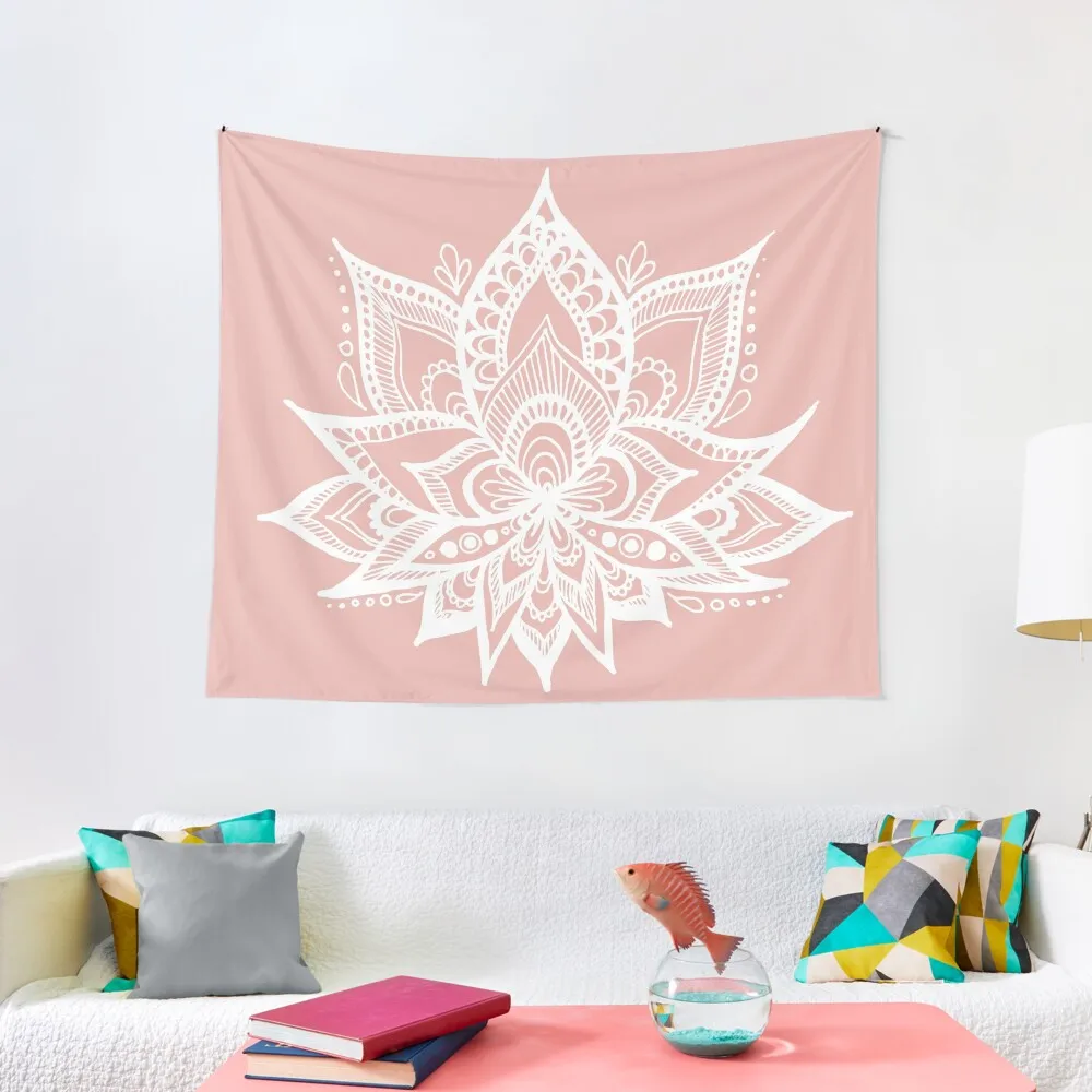 

White Lotus Flower on Rose Gold Tapestry Outdoor Decor Christmas Decoration Home Supplies Wall Deco Tapestry