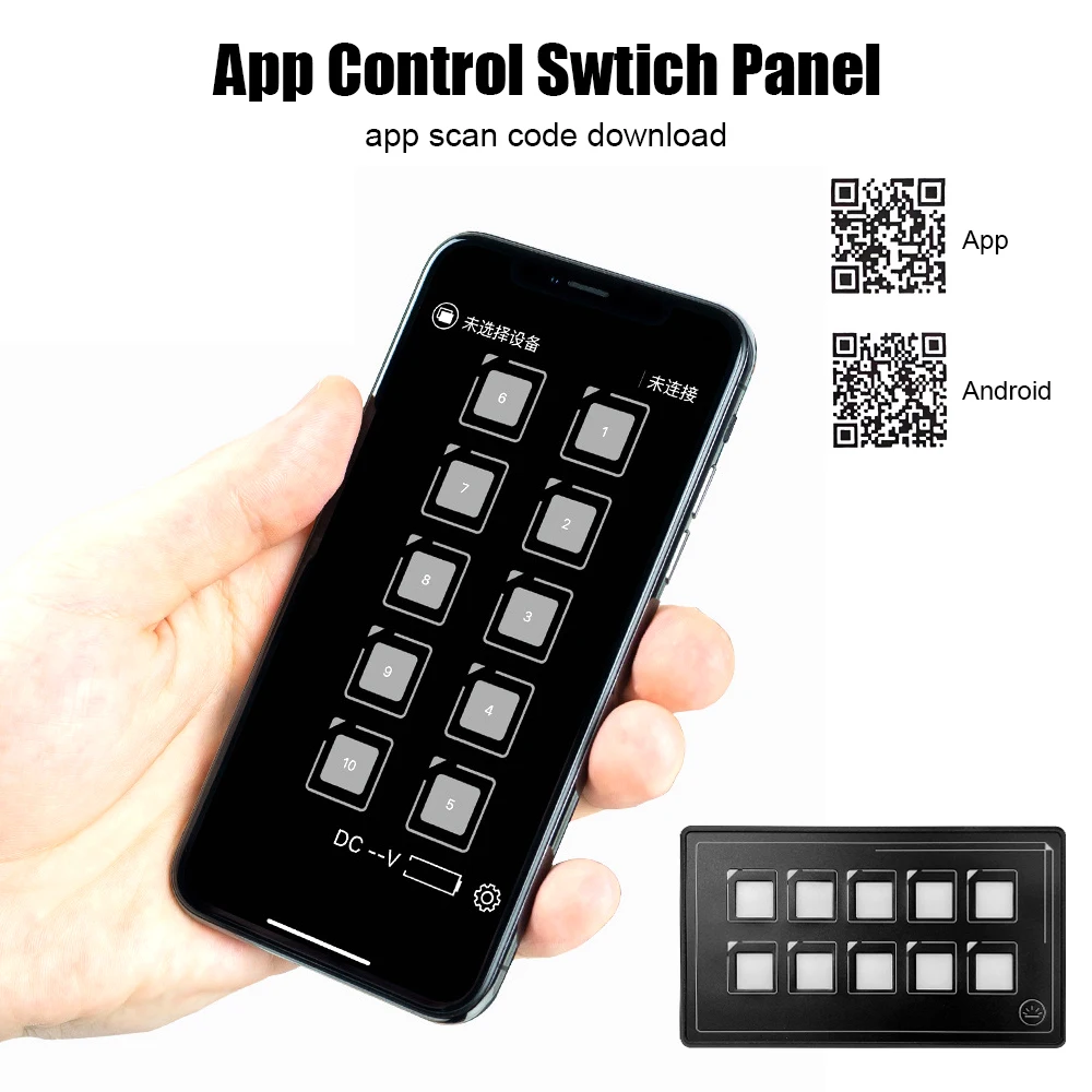 24V 12V 60A Fuse Blade Switch Panel 10 Buttons Lights Toggle PET Membrane Smart Bluetooth Touch Control For Boat Caravan Car RV